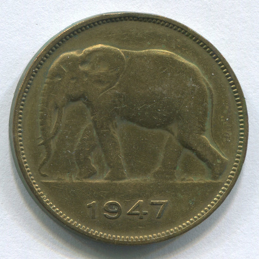 Монета Бельгийского Конго 5 франков 1947 GVF