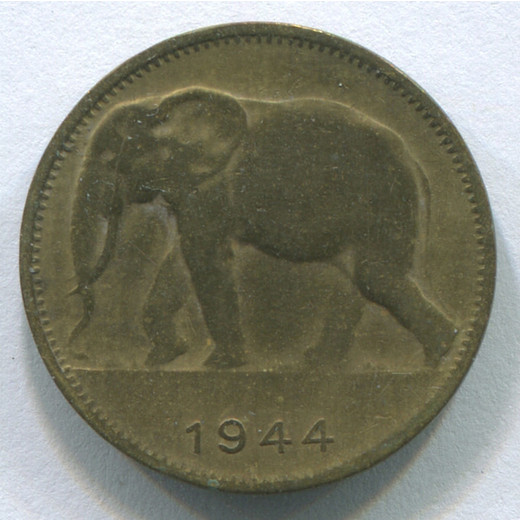 Монета Бельгийского Конго 1 франк 1944 VF