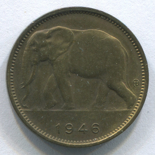 Монета Бельгийского Конго 1 франк 1946 aUNC