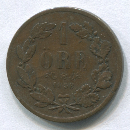 Монета Швеции 1 эре 1858 F