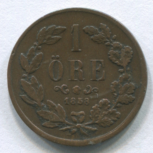 Монета Швеции 1 эре 1858 VF