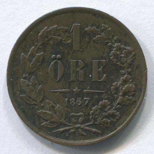 Монета Швеции 1 эре 1867 F