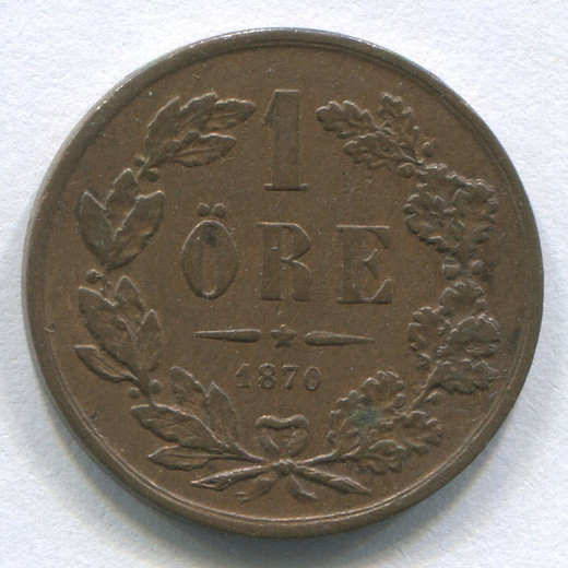 Монета Швеции 1 эре 1870 GVF
