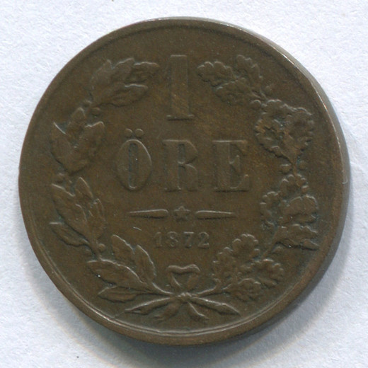 Монета Швеции 1 эре 1872 VF
