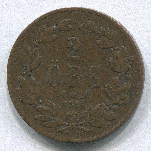 Монета Швеции 2 эре 1858 VF