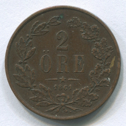 Монета Швеции 2 эре 1861 XF