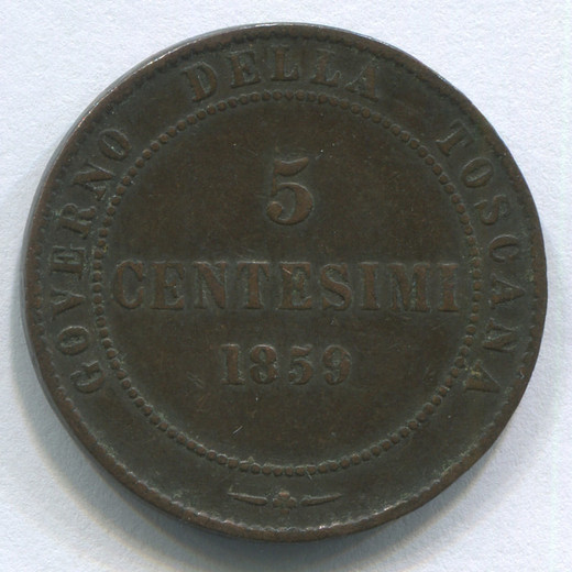 Монета Италии Тоскана 5 чентезими 1859 VF