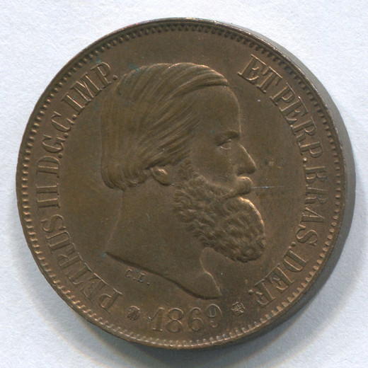 Монета Бразилии 20 рейс 1869 UNC