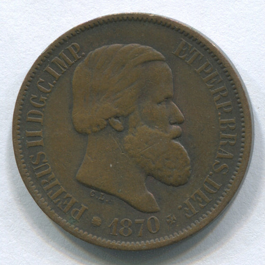 Монета Бразилии 20 рейс 1870 VF