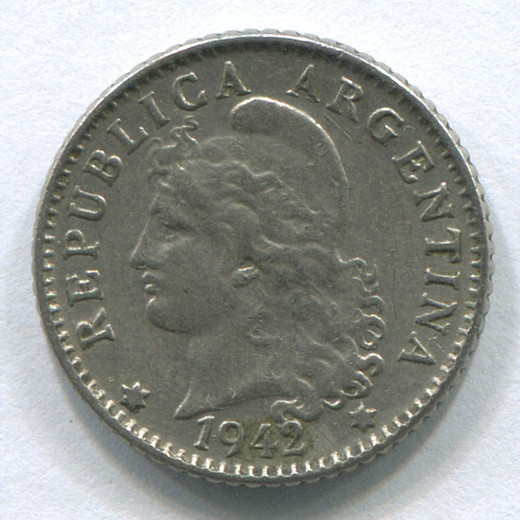 Монета Аргентины 5 сентаво 1942 VF