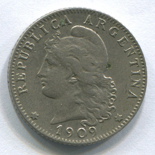Монета Аргентины 20 сентаво 1909 VF