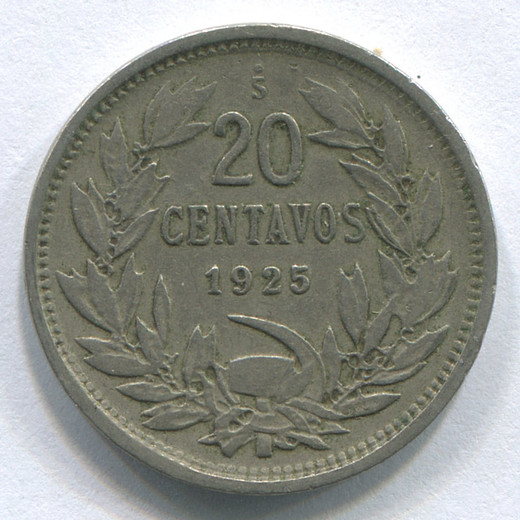 Монета Чили 20 сентаво 1925 VF