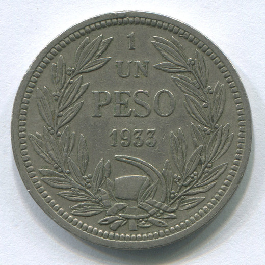 Монета Чили 1 песо 1933 GVF