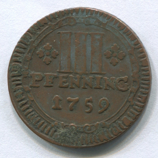 Монета Германии Мюнстер 3 пфеннига 1759 VF