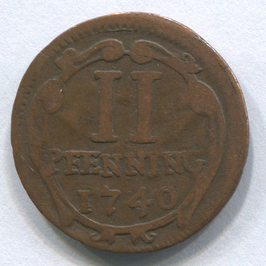 Монета Германии Мюнстер 2 пфеннинга 1740 F