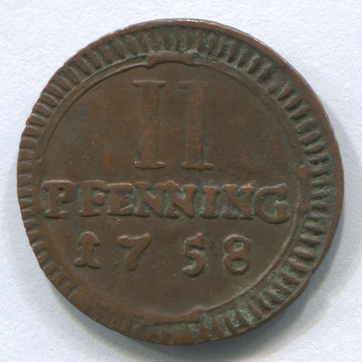 Монета Германии Мюнстер 2 пфеннинга 1758 XF