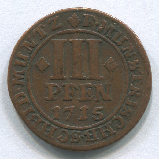 Монета Германии Мюнстер 3 пфеннига 1715 VF