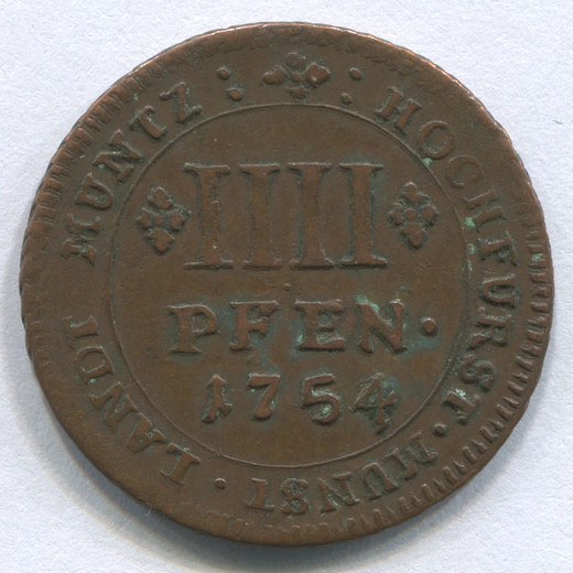 Монета Германии Мюнстер 4 пфеннинга 1754 XF