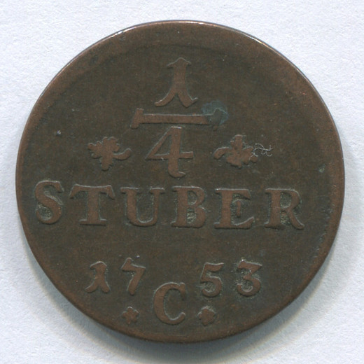 Монета Германии Клеве 1/4 штюбера 1753 VF