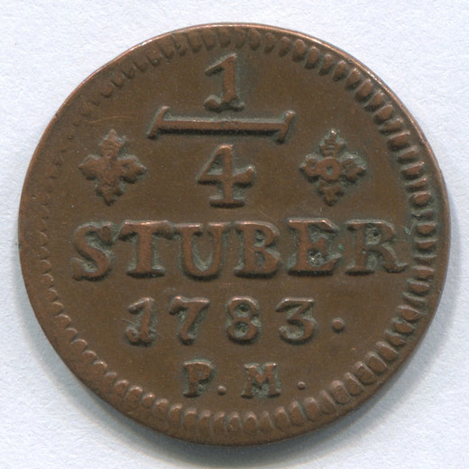 Монета Германии Юлих-Берг 1/4 штюбера 1783 XF